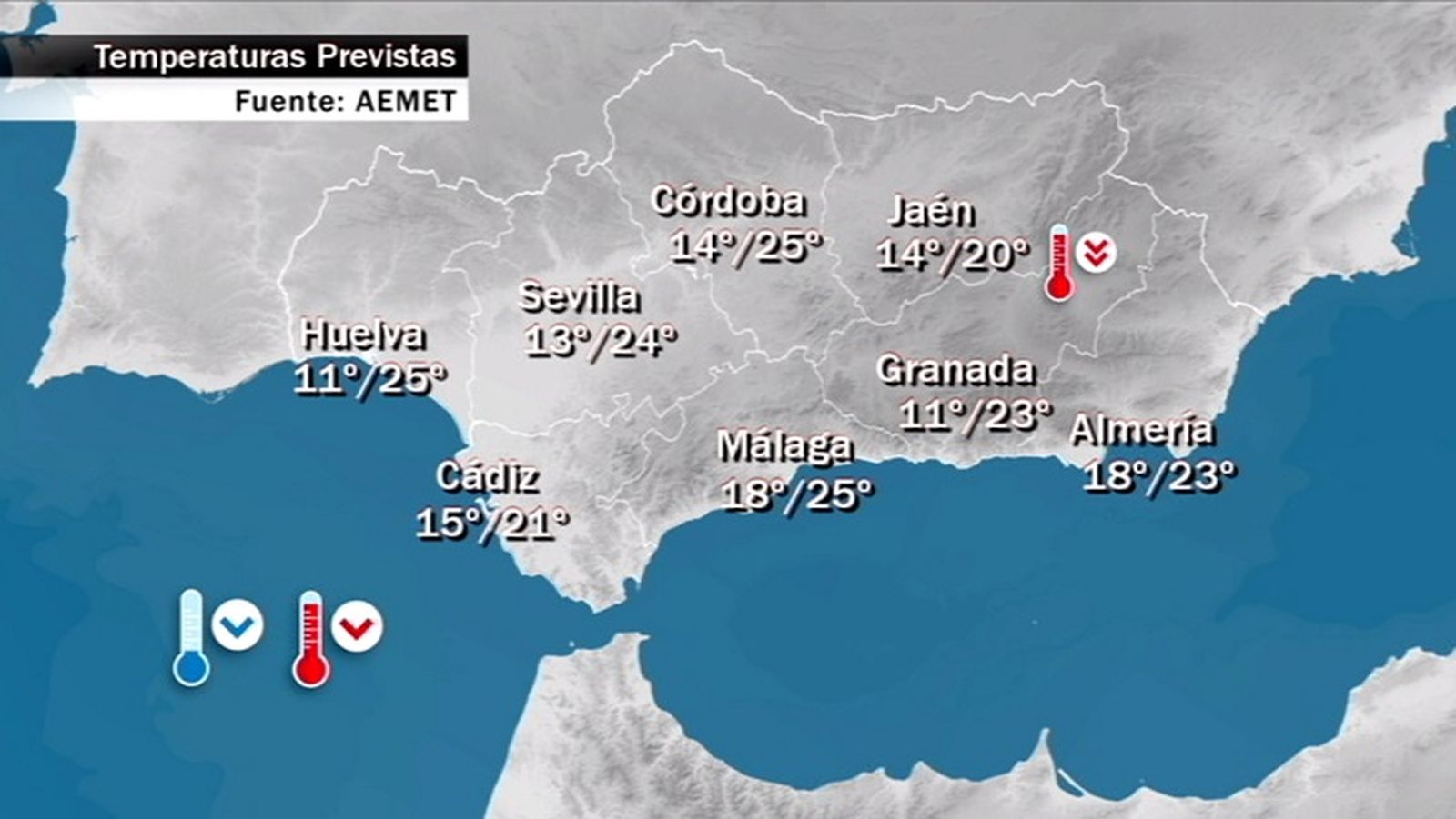 Mapa temperaturas sábado