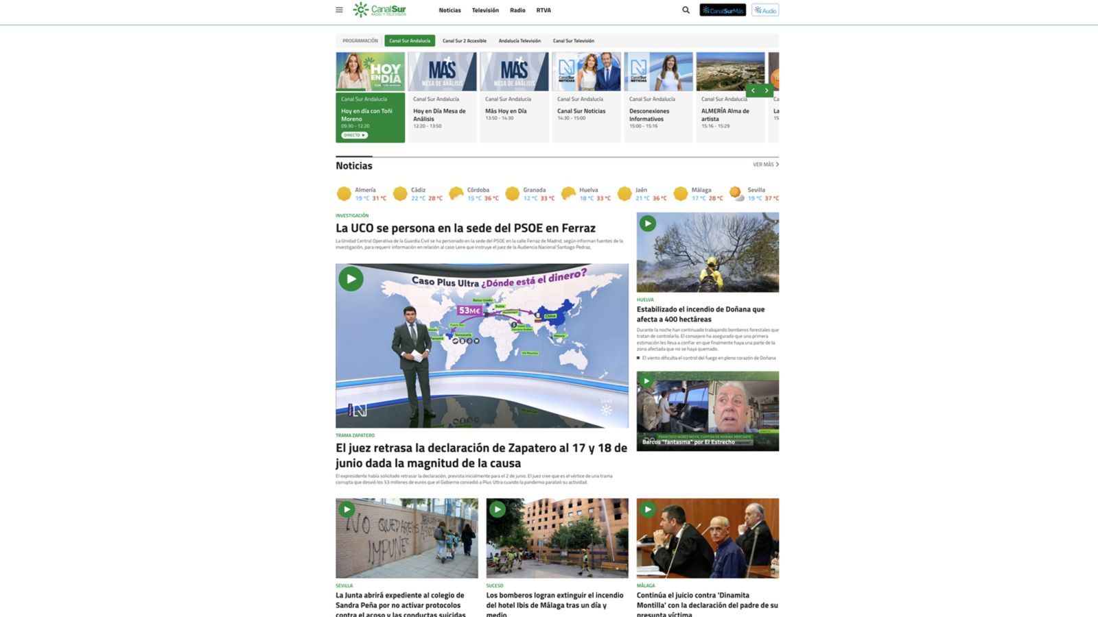 Portada principal de la Web de Canal Sur