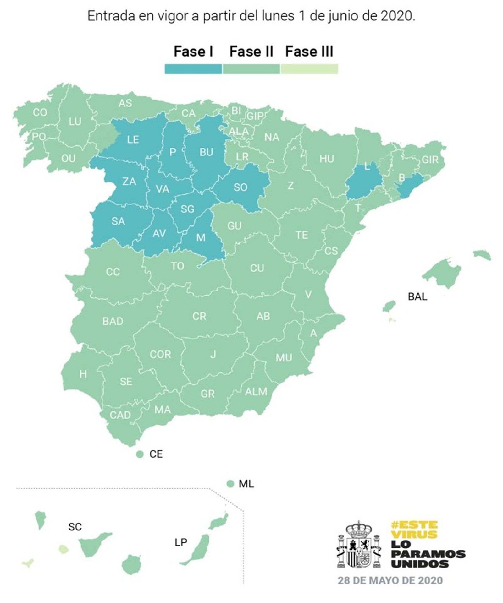 Mapa provincias y fases Ministerio Sanidad