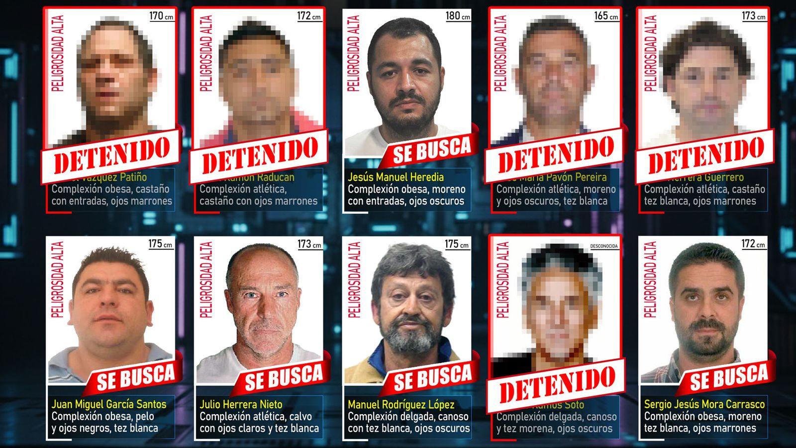 Detenidos cinco de los diez fugitivos más buscados
