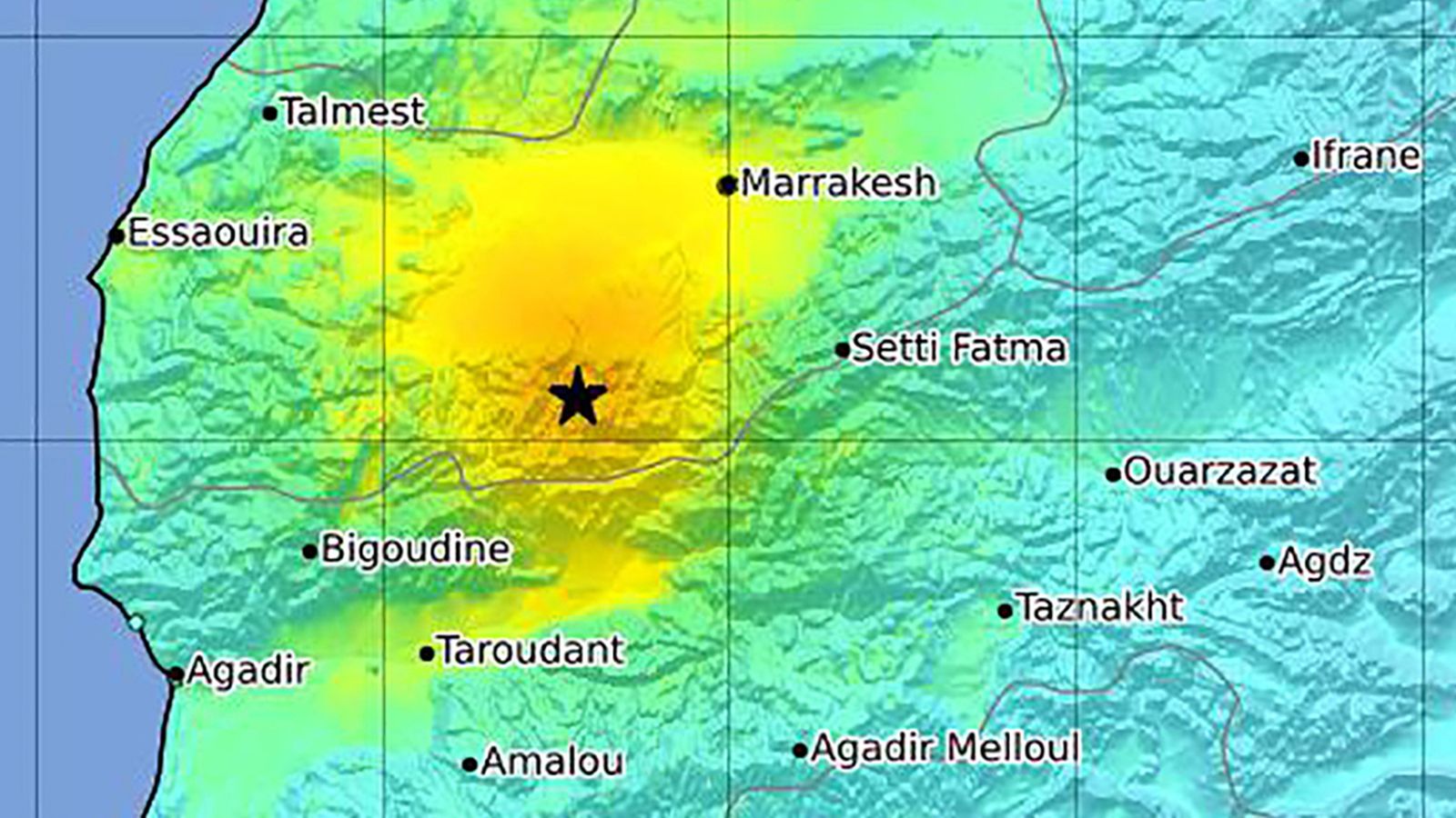 Mapa del terremoto de Marruecos