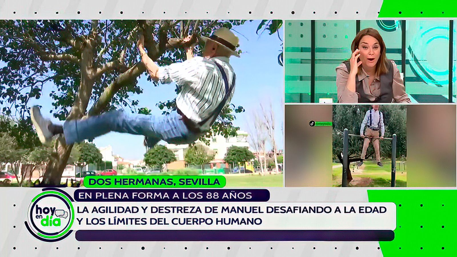 ¡Increíble cómo trepa Manuel a un árbol a los 88 años!