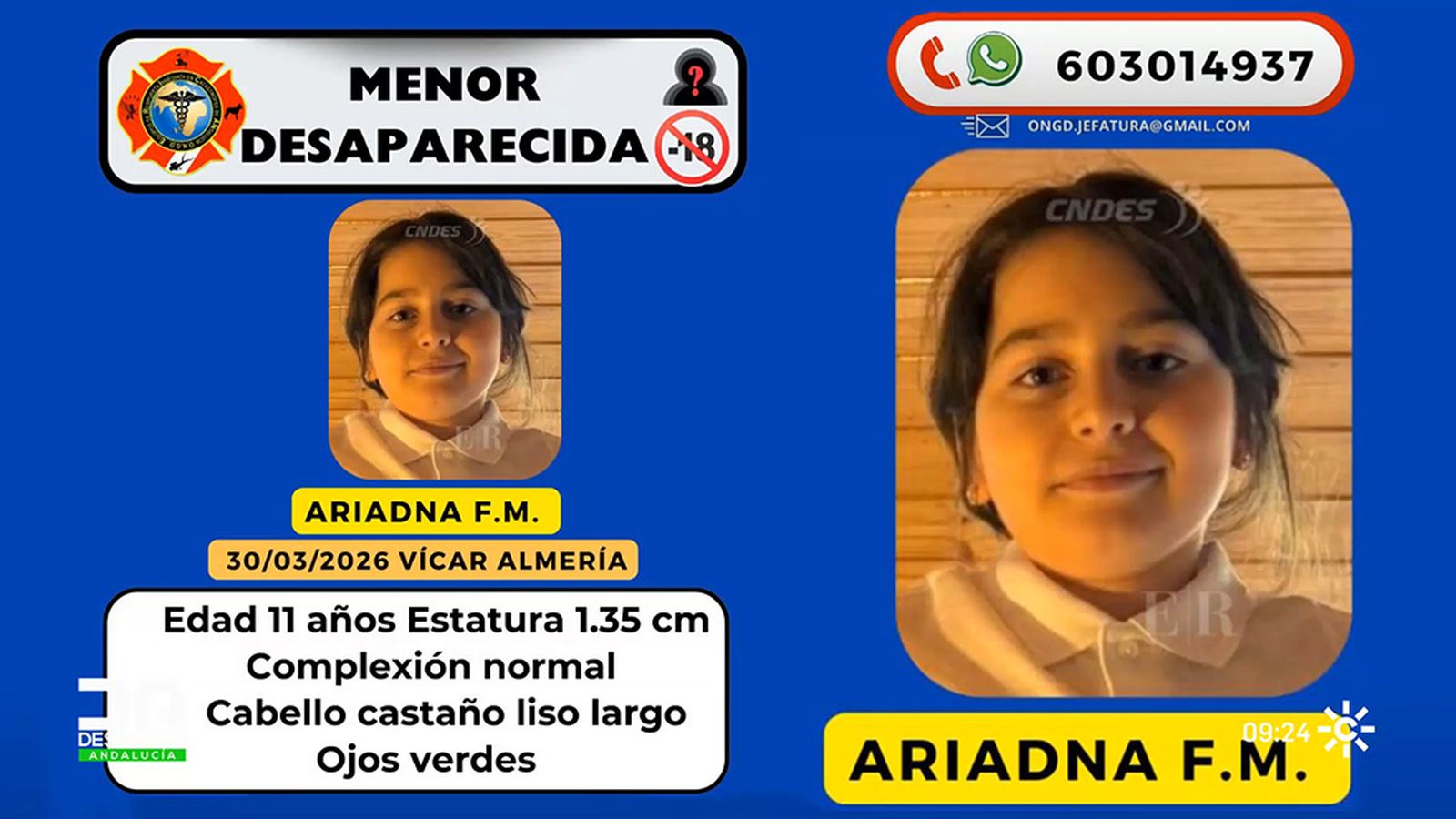 Buscan a Ariadna, la niña desaparecida en Vícar