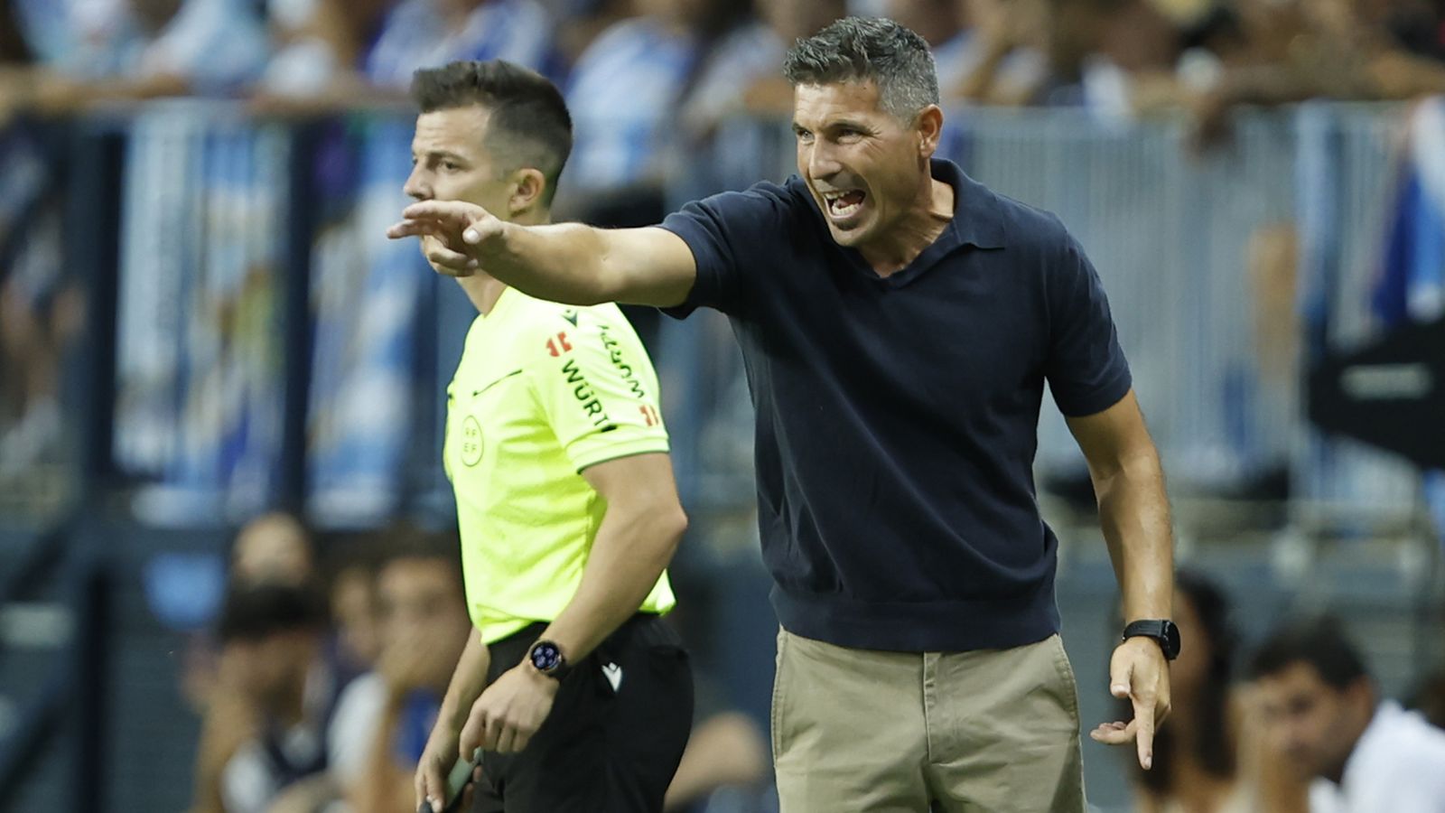 Funes, entrenador del Málaga en La Rosaleda.
