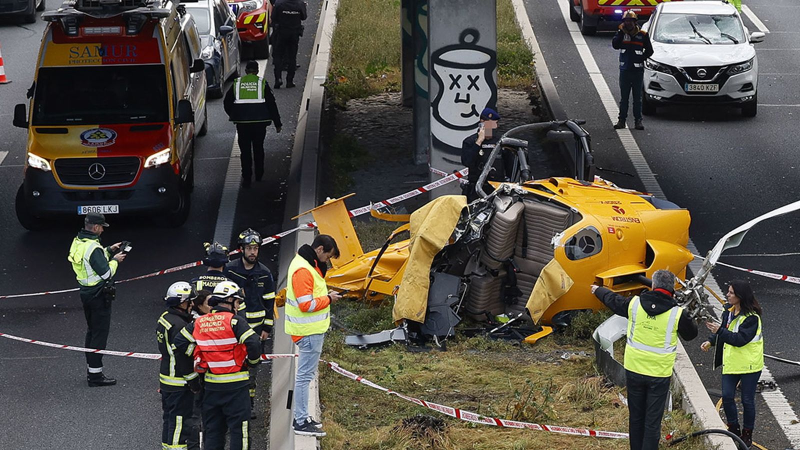 Accidente de un helicóptero en la M-40 de Madrid