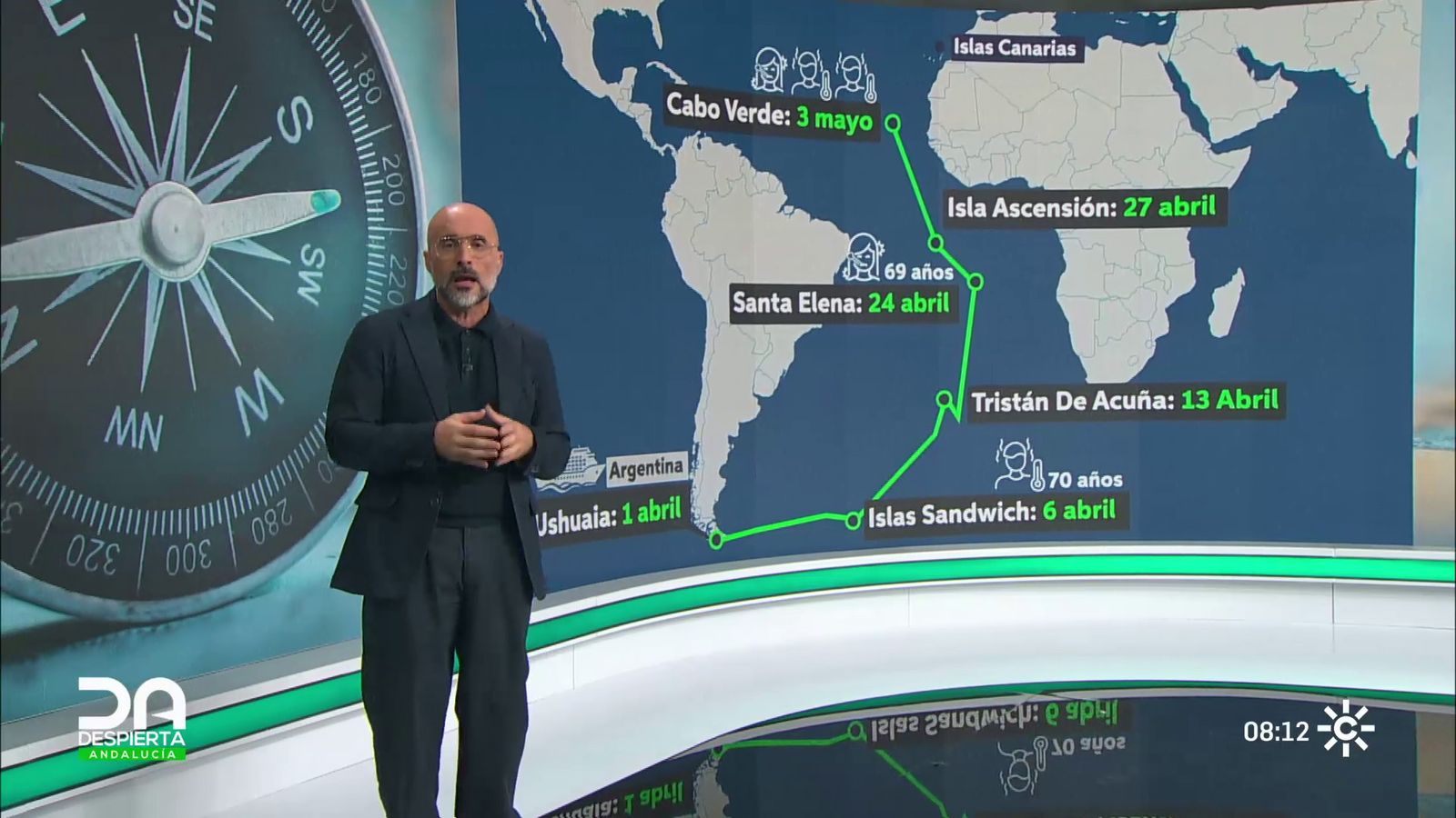Recorrido del barco con hantavirus
