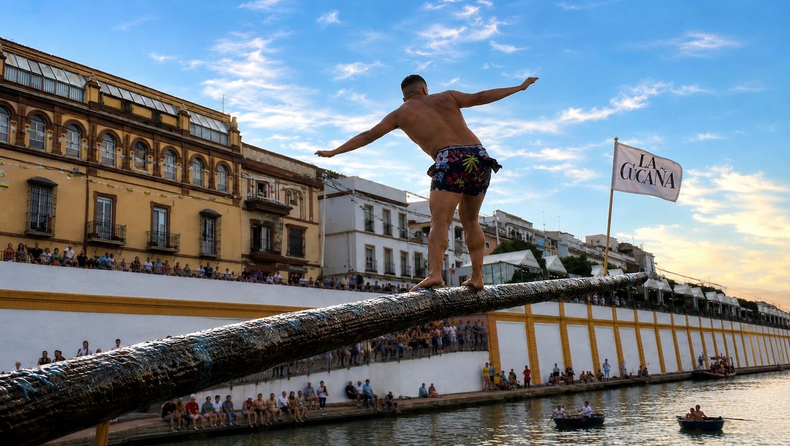 Cucaña el desafío de los 9 metros más resbaladizos de la Velá de Triana