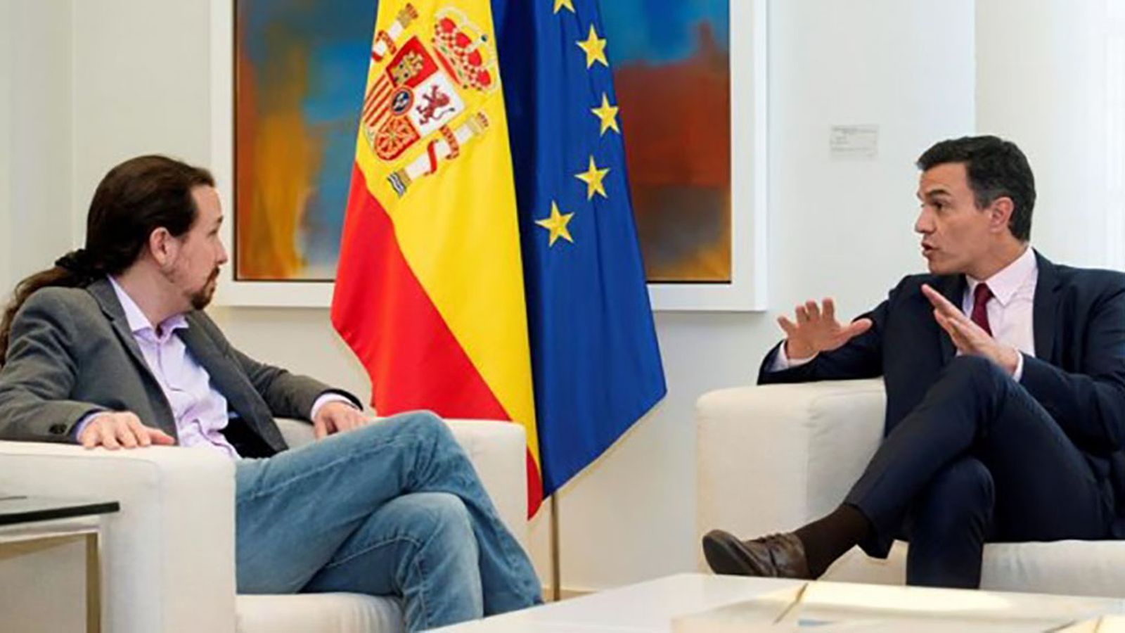 Pedro Sanchez y Pablo Iglesias en Moncloa