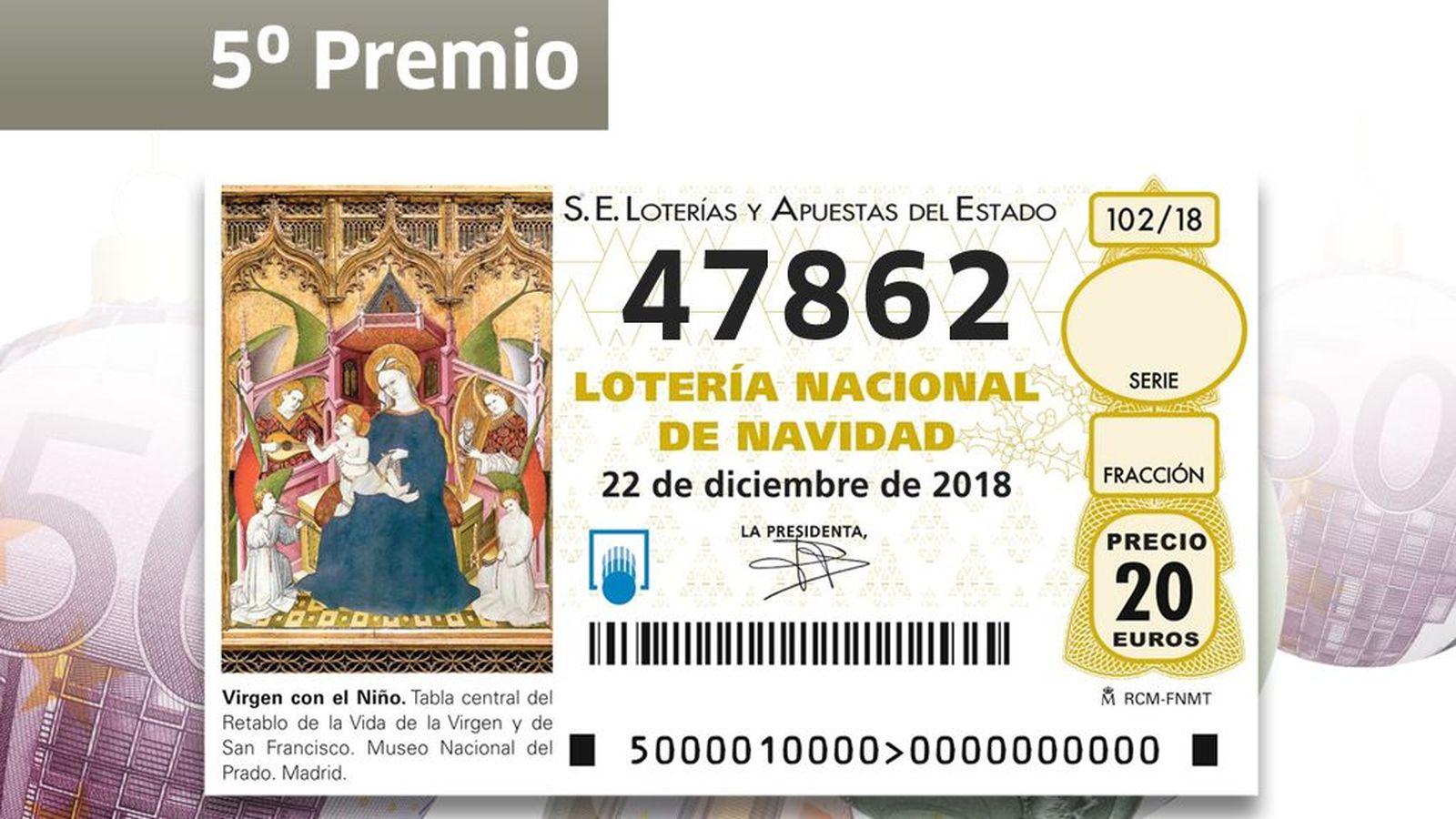 Loteria Navidad Quinto Premio 47862 OK