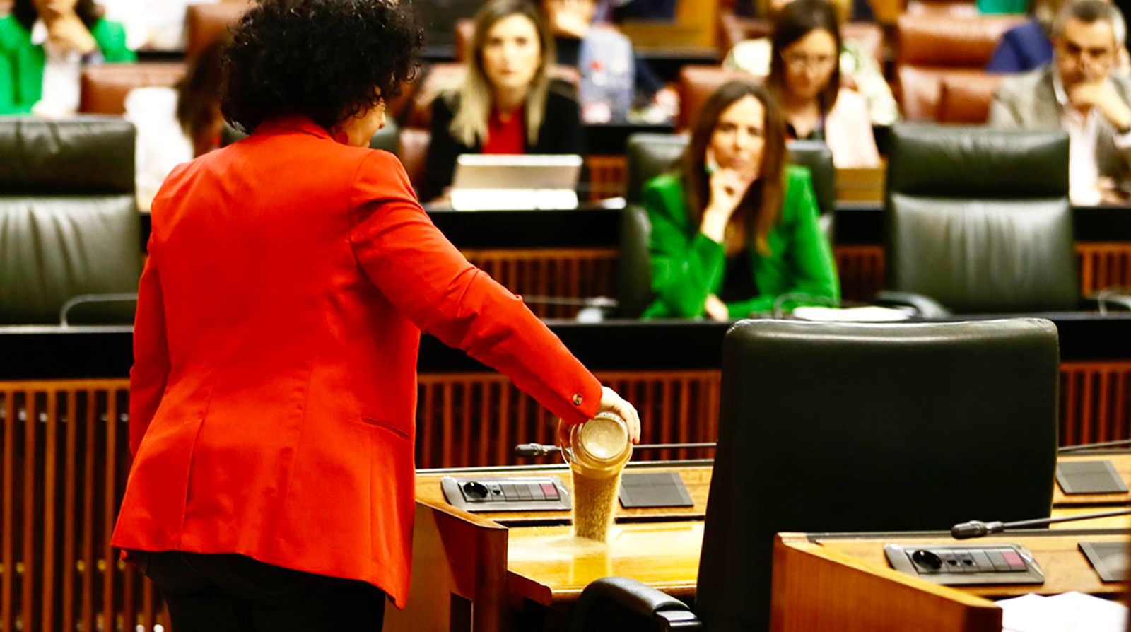 Maribel Mora vierte arena soeca sobre el escaño de Moreno durante el debate sobre los regadíos de Doñana