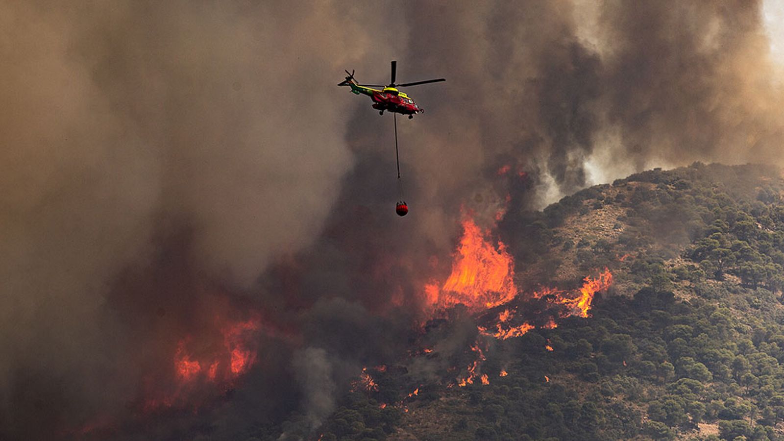 Bomberos y helicópteros en el incendio de Mijas y Alhaurín