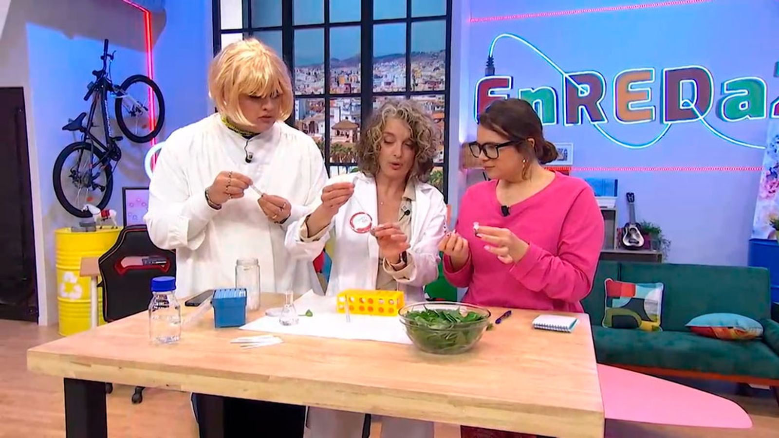 Irene realiza un experimento con los colores de las espinacas
