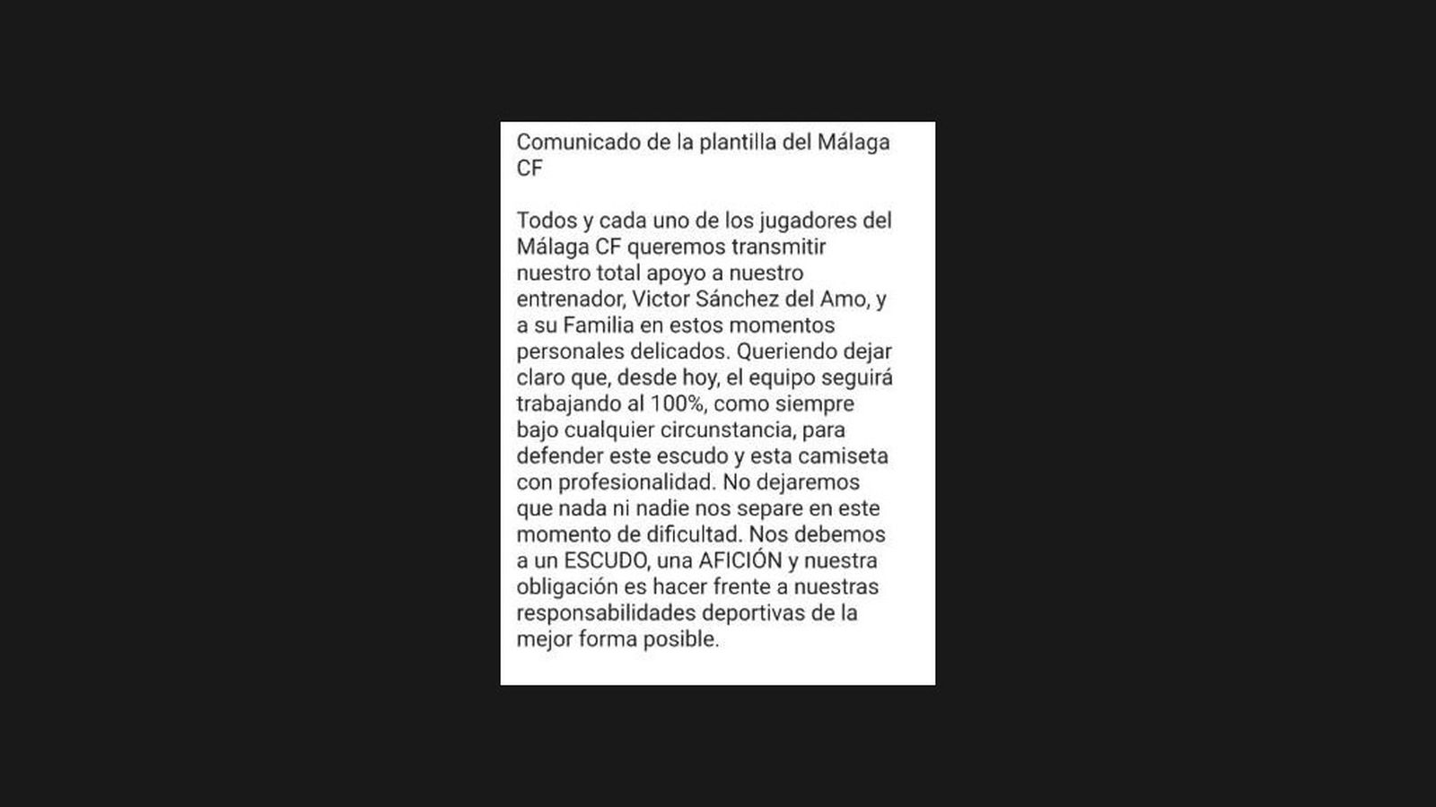 Comunicado plantilla málaga Victor Sánchez