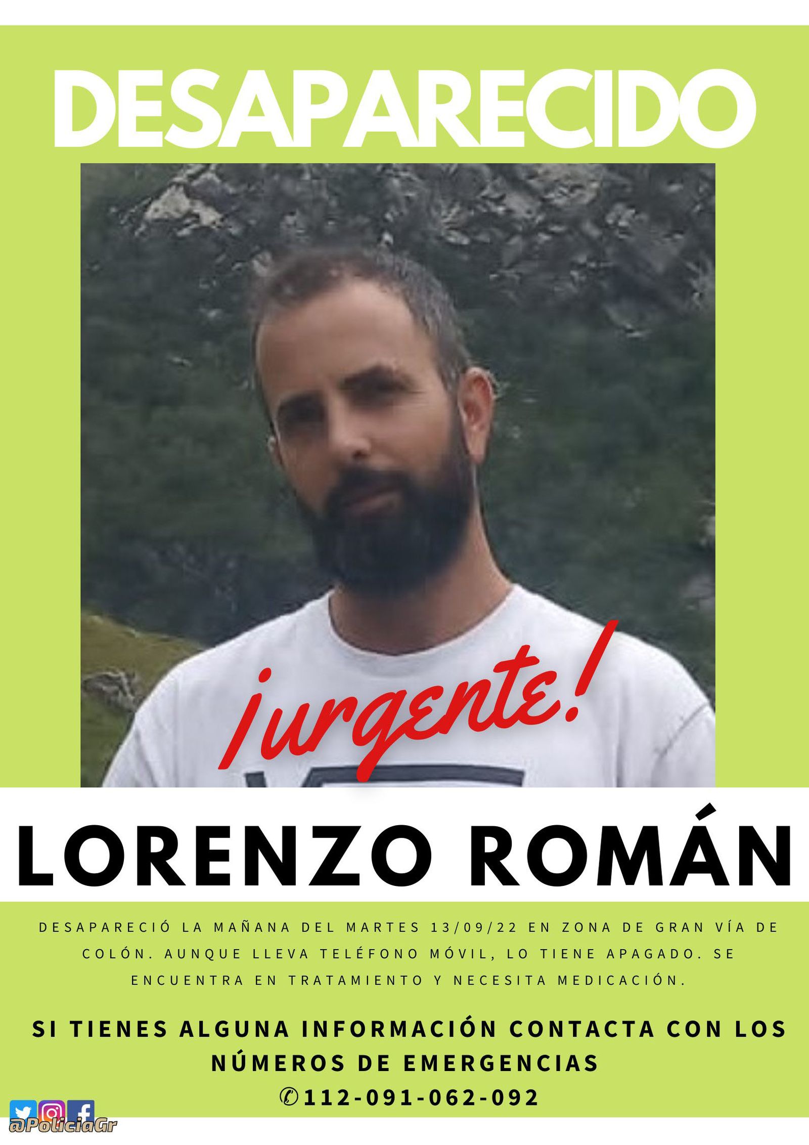 Buscan a Lorenzo Román en Granada