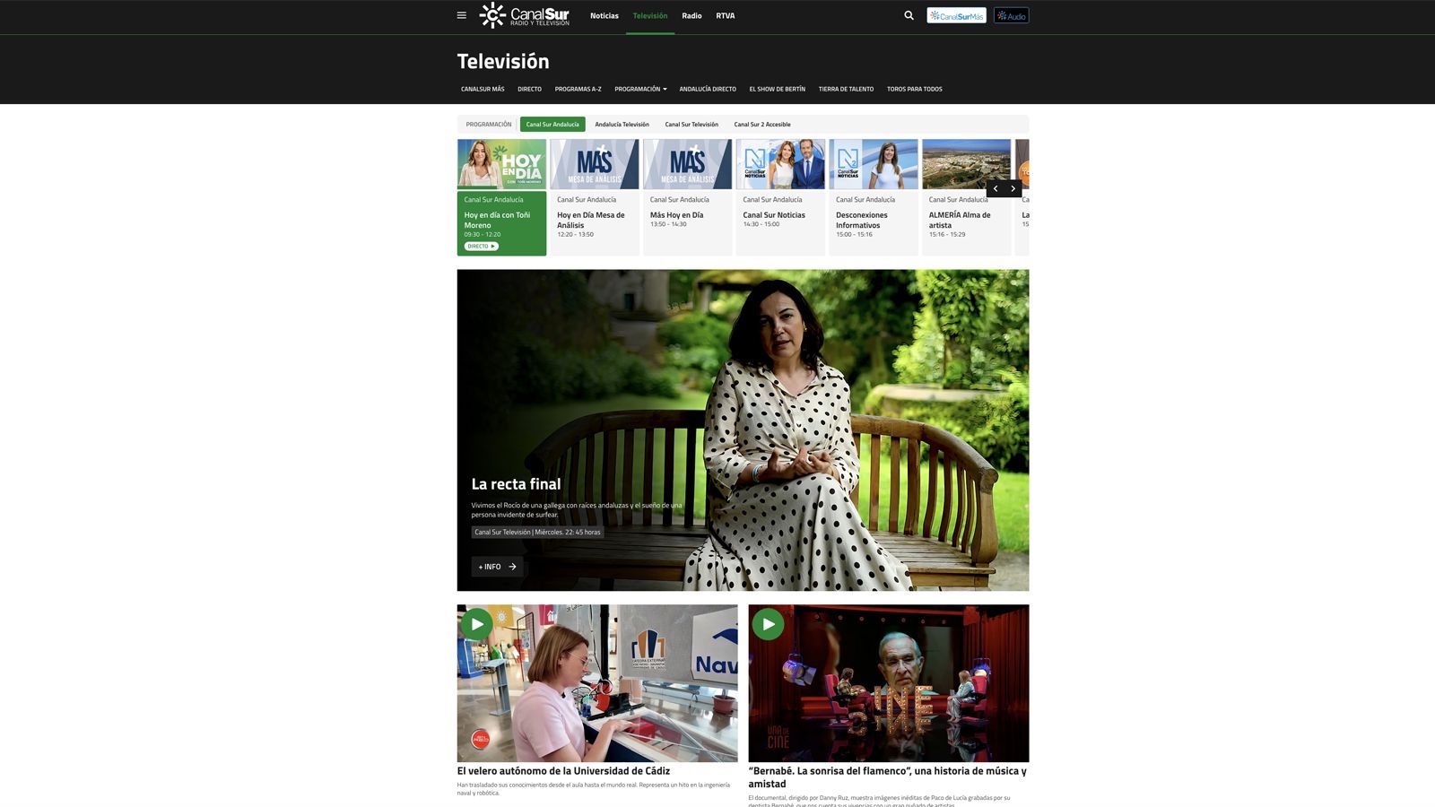 Una de las páginas de la nueva Web de Canal Sur
