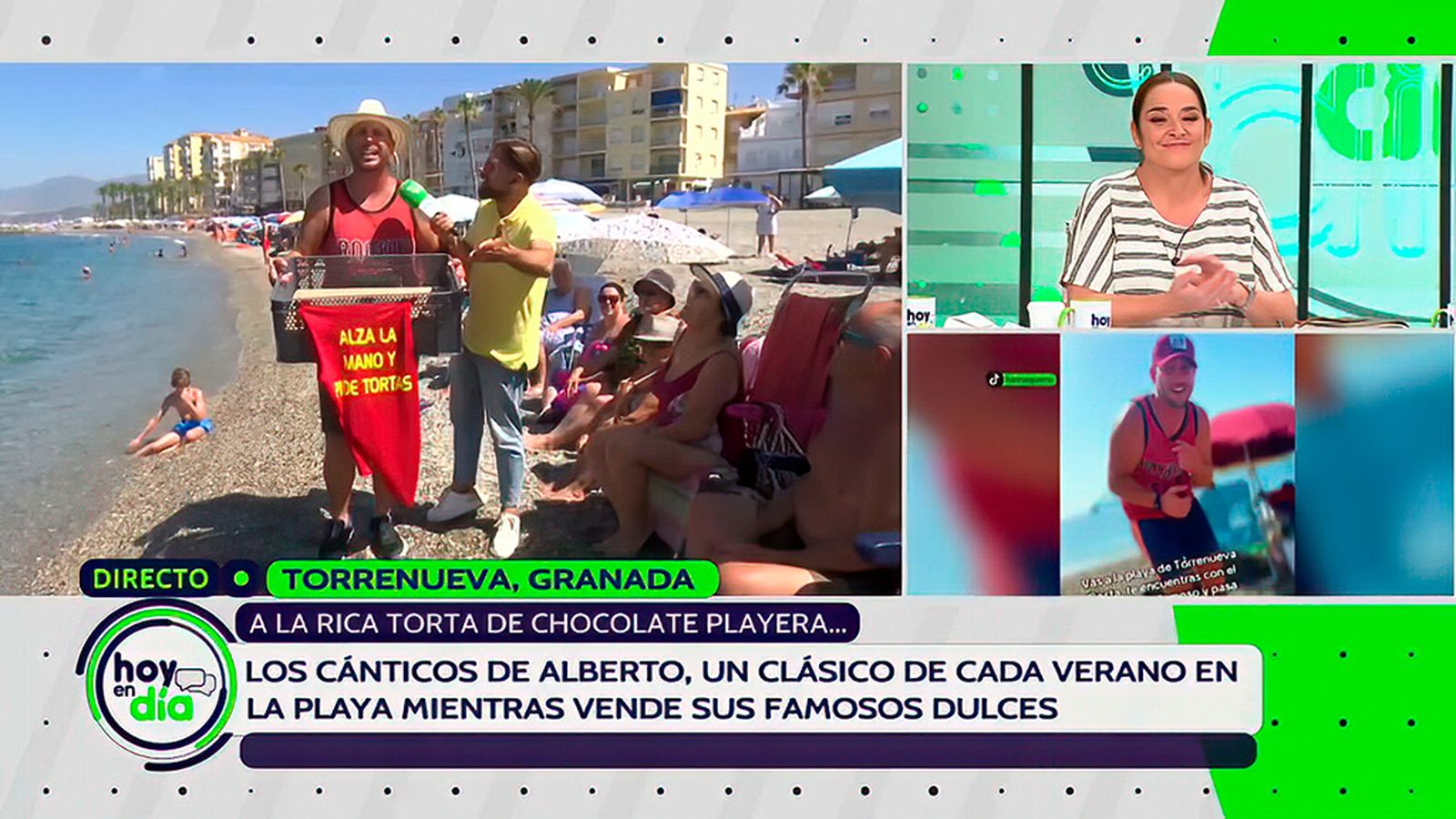 Con esta alegría vende Alberto sus tortas en la playa de Torrenueva